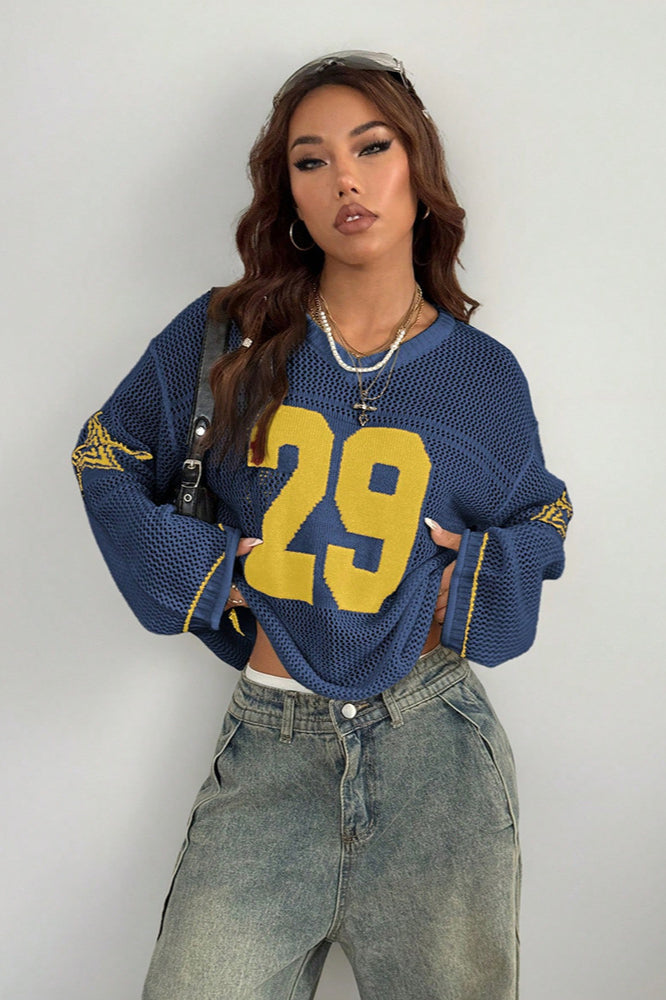R&B | Gemütlicher V-Ausschnitt Strickpullover mit Digitaldruck