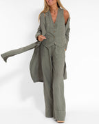 R&B | Elegantes 2-Teiliges Set Leinen Weite Hose & Weste