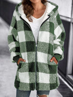 R&B | Weiche Damen Karierte Fleece Kapuzenjacke