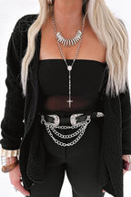 R&B | Strick-Mid-Length-Strickjacke mit langen Ärmeln