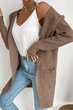 R&B | geripptes offen-front Cardigan mit Kapuze und Taschen