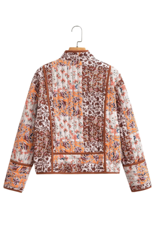 R&B | Bedruckte lockere lässige Strickjacke kurze gesteppte Baumwolljacke