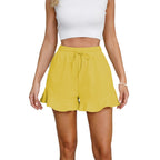 R&B | Shorts aus Baumwolle und Leinen mit Rüschenbesatz und Kordelzug für Damen