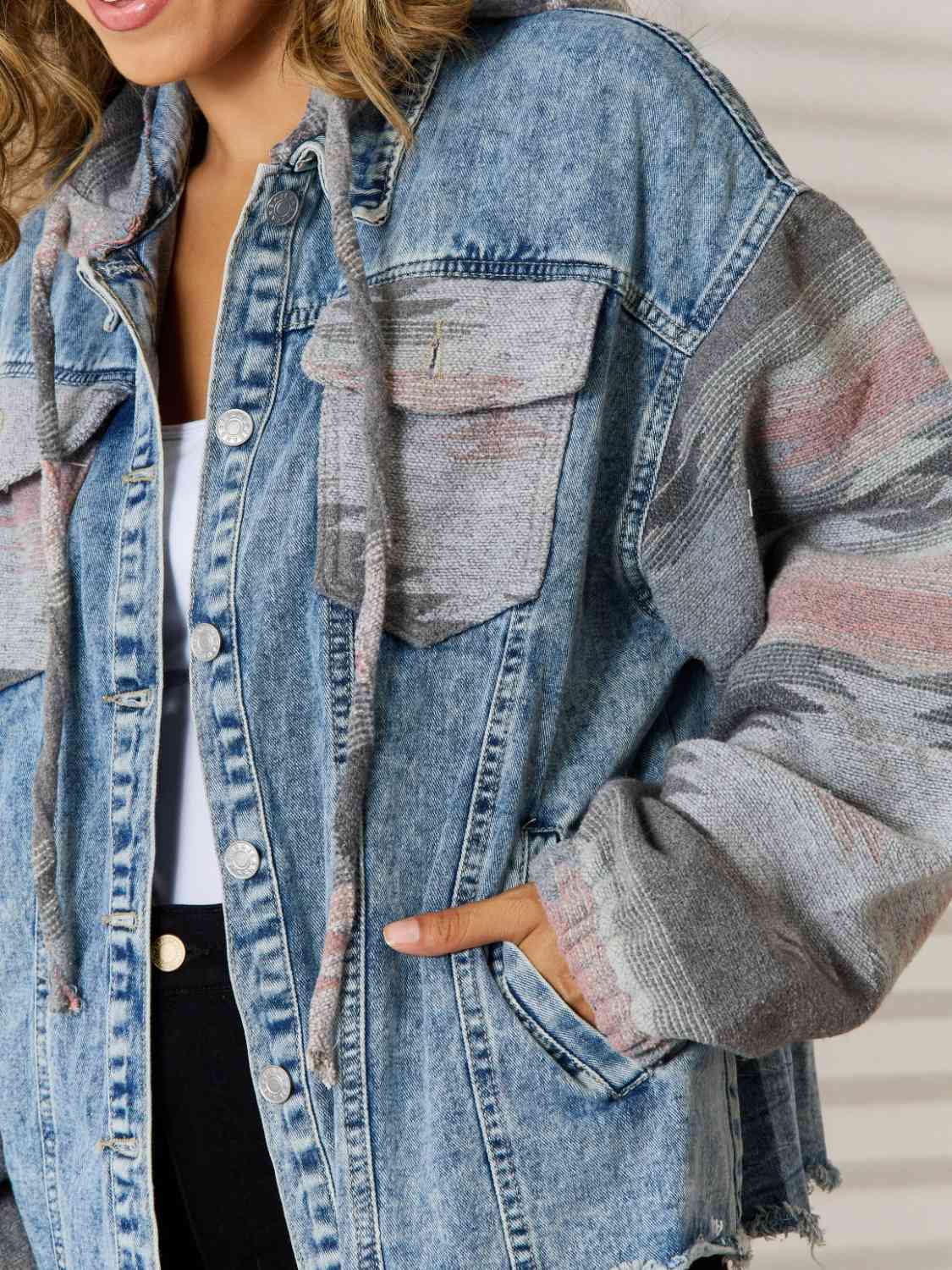 R&B | Geometrische Rohsaum Denimjacke
