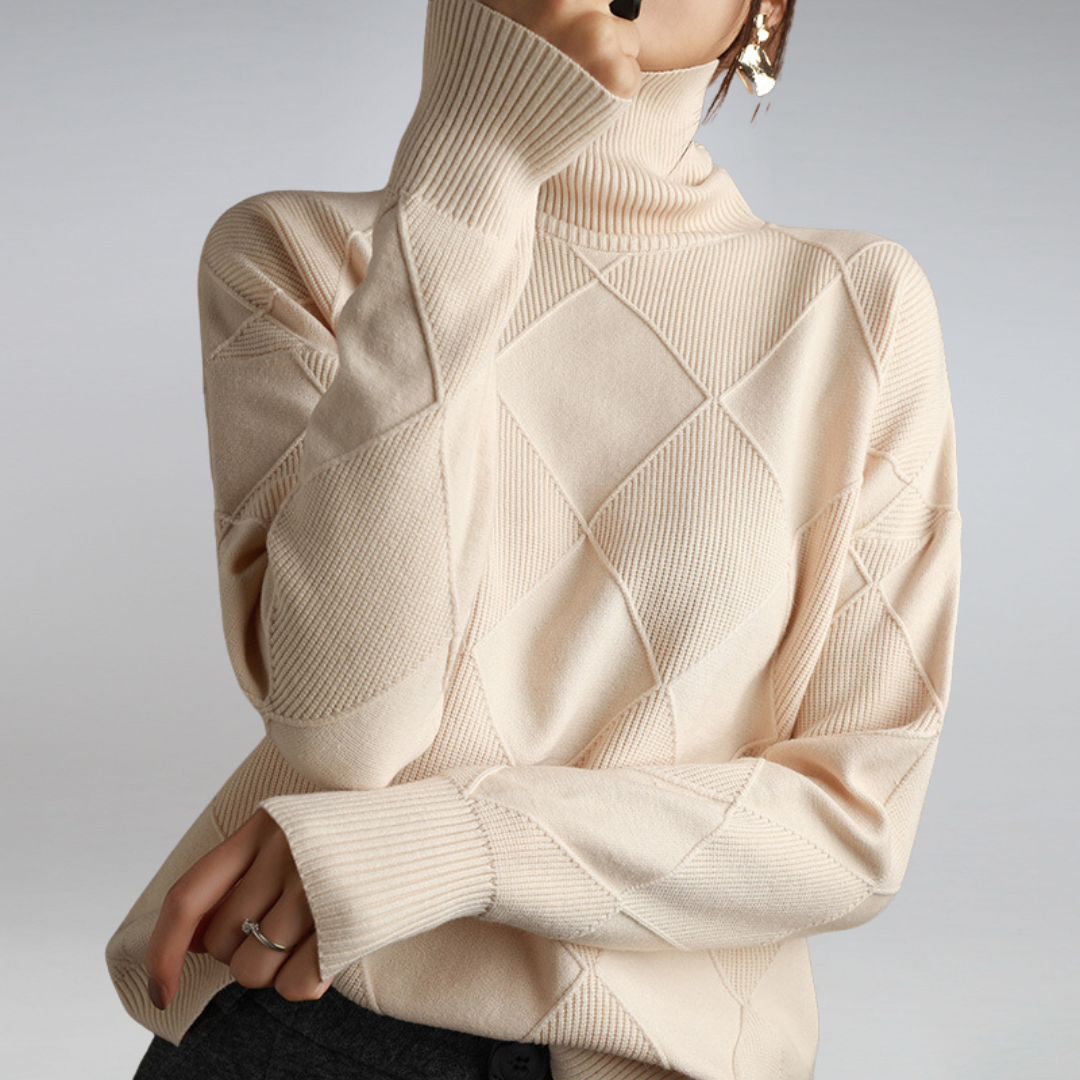 R&B | geometrischer Strick-Rollkragenpullover für Damen