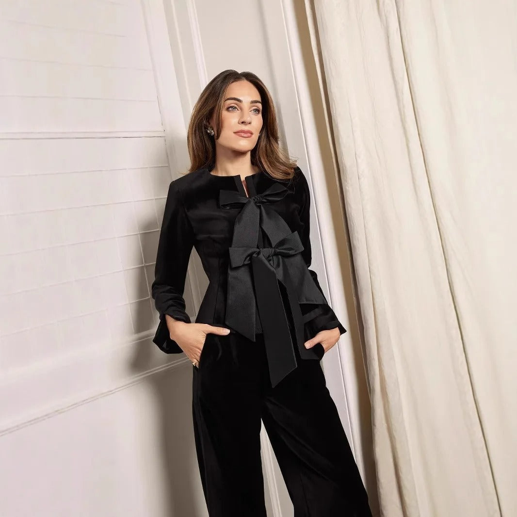 R&B | Peplum-Jacke aus Taft mit Samtschleifendetail