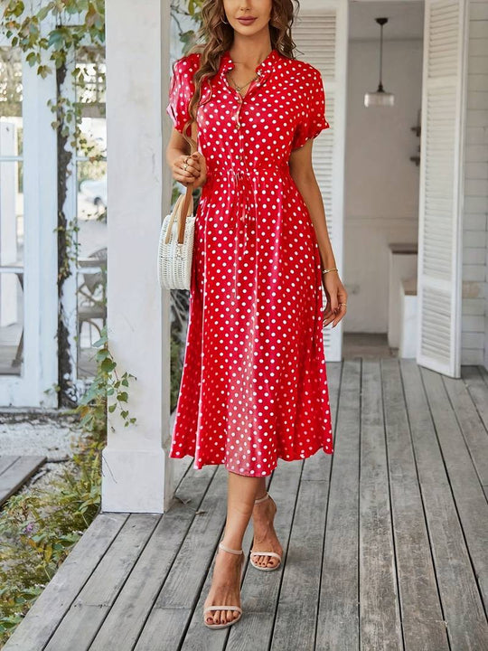 – a-linien-kleid mit polka-dot-print und v-ausschnitt