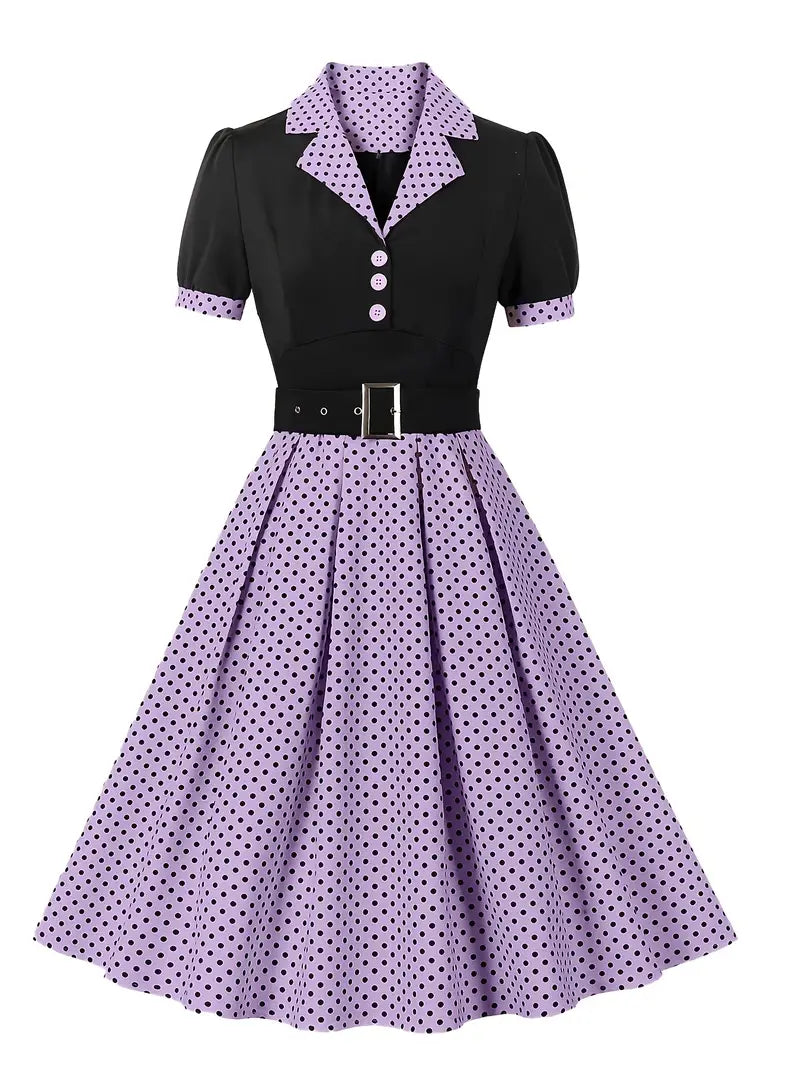 R&B | Stilvolle Herbst Vintage Kleid mit Polka Dots für Frauen