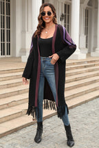 R&B | Geometric Fringe Hem Offene Front Duster Cardigan