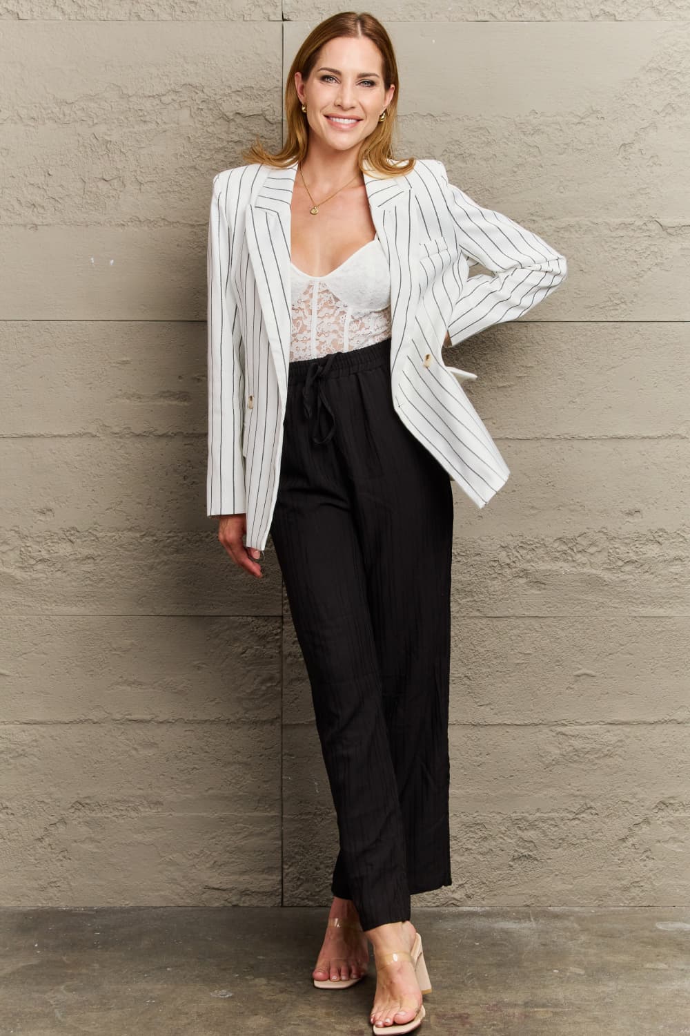 R&B | Gestreifter Reverskragen Langarm Blazer