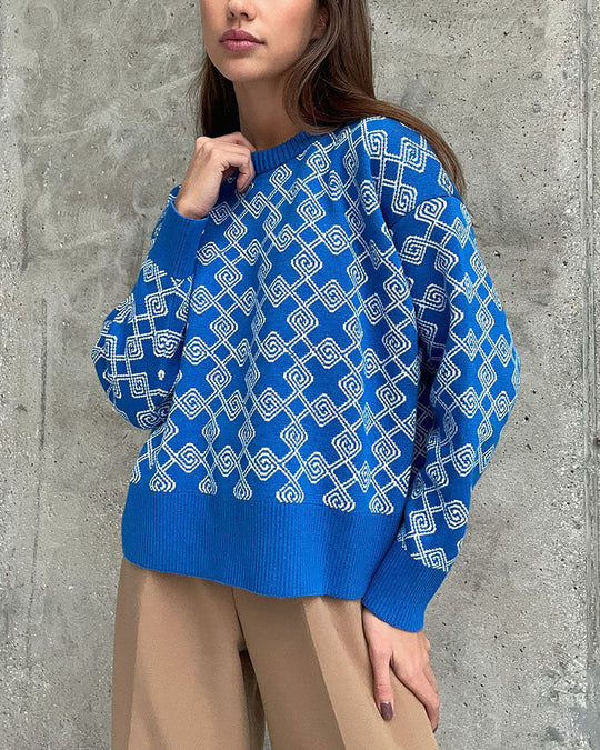 R&B | Muster Strickpullover Weich und Trendy Statement-look