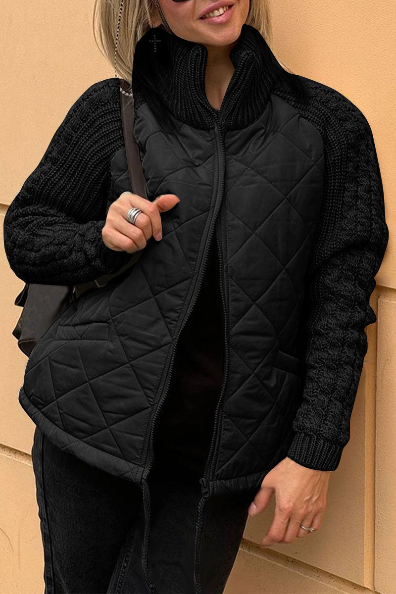R&B | Lässige einfarbige gestrickte Patchwork-gefütterte Jacke