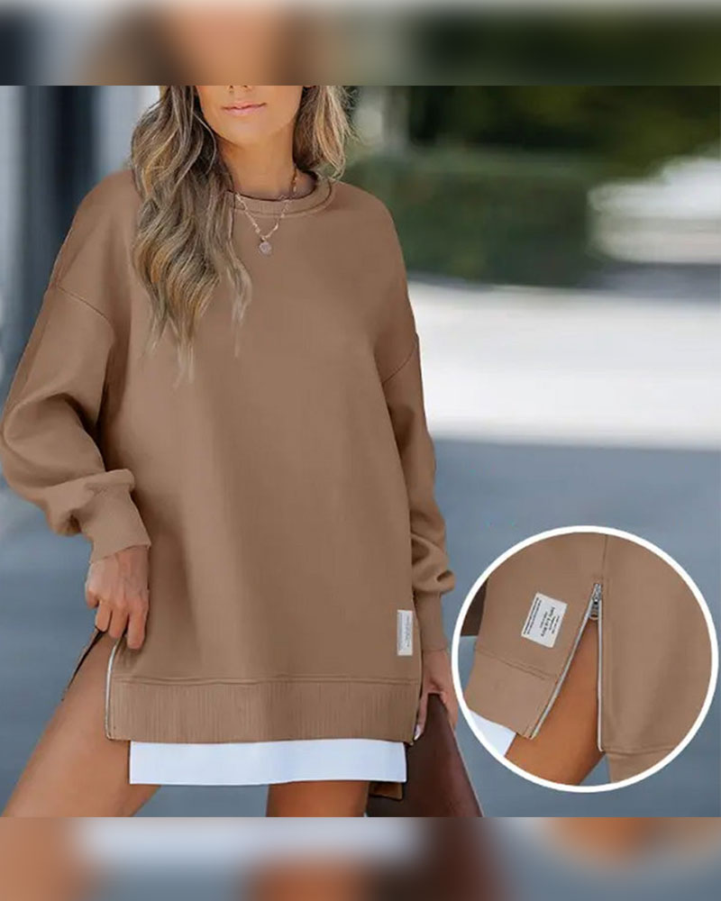R&B | Sweatshirtkleid mit Langen Ärmeln Reißverschluss und Schlitz