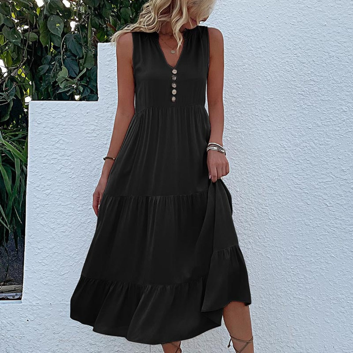 R&B | Ärmelloses lockeres einfarbiges Kleid