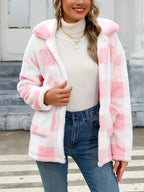 R&B | Gitter Teddyjacke mit Knöpfen und Taschen Polyester Warm und Stilvoll