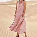 EB - Leinen-Baumwoll-Ärmelloses Kleid für Frauen