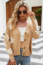R&B | Floral Ribbed Trim Drop Shoulder Cardigan