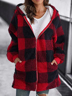 R&B | Weiche Damen Karierte Fleece Kapuzenjacke
