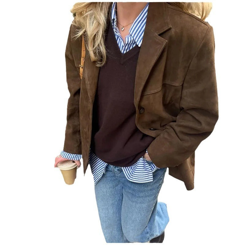 R&B | Retro Kunstleder Blazer - Stilvolle Vintage Jacke für Alltag und Büro