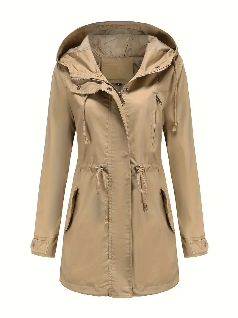 R&B | Damen Langarm Wasserdichter Trenchcoat Mit Kapuze