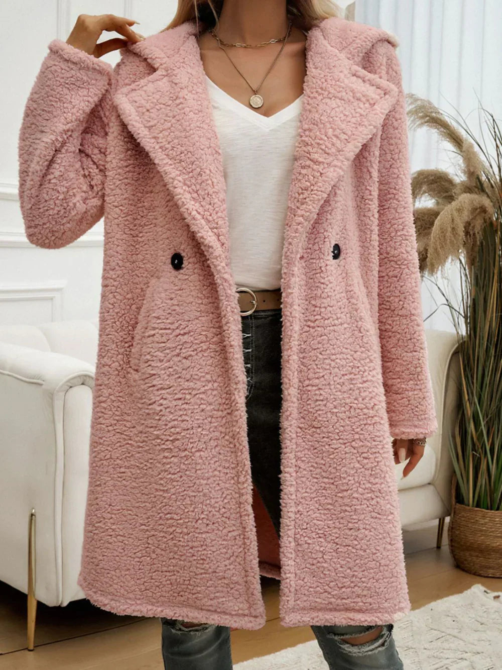 R&B | Verlängter Teddy Hoodie Fleece Stilvoll und Warm