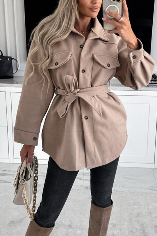R&B | Schnürung Einfarbig Tasche Knopfleiste Langarm Jacke