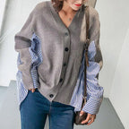 R&B | Einzigartiger Strickcardigan mit Hemdärmeln Weich und Trendy Kontrastdesign