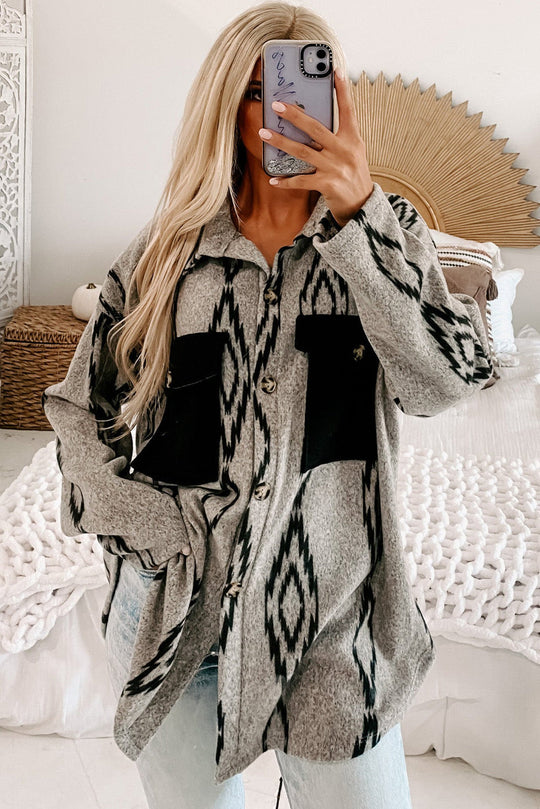 R&B | Hemdjacke mit Aztekischem Druck Weiche Wollmischung Boho-chic Stil