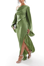 R&B | Zayla Satin Asymmetrisches Ein Schulter Glockenärmel Schlitz Maxi Kleid