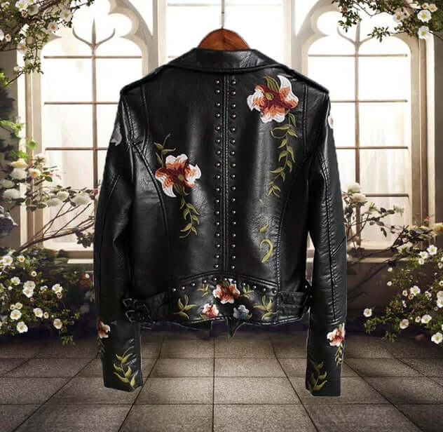 R&B | Damen Blumen PU Lederjacke