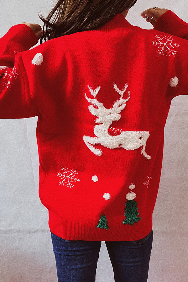 R&B | Weihnachtsmuster Gestrickter Rundhalsausschnitt Langarmpullover