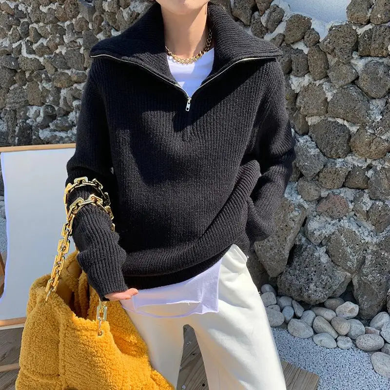 R&B | dicker Strickpullover mit Reißverschlusskragen für herbstliche Schichten