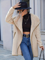 R&B | Lässige Teddyjacke mit Offener Kragen Polyester Komfort und Stil