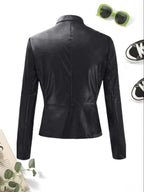 R&B | Reißverschluss Vorne Kunstleder Cropped Jacke