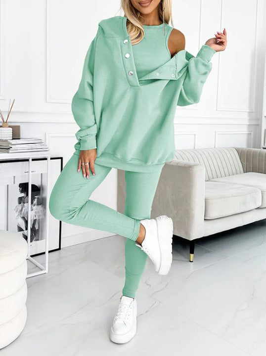 R&B | 3-Teiliges Damen-Sportanzug mit Lockerem Kapuzenpullover und Slim-Hosen