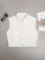 Ärmellose Jeansjacke mit Pattentaschen