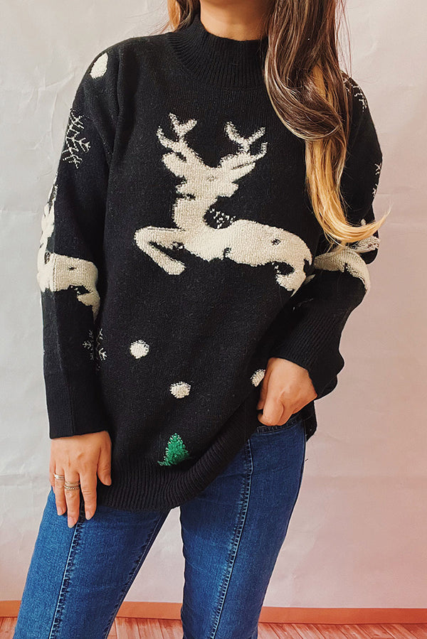 R&B | Weihnachtsmuster Gestrickter Rundhalsausschnitt Langarmpullover