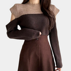 R&B | Zweifarbiger Strickpullover mit Cut-Out-Ärmeln