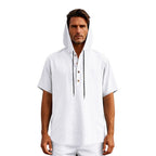 R&B | Leinen-Knopf-Strand-Kapuzen-Henley-Shirt