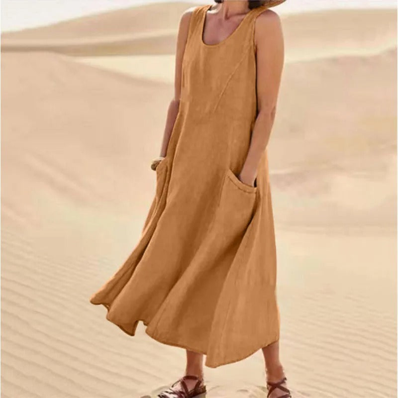 R&B - Leinen-Baumwoll-Ärmelloses Kleid für Frauen