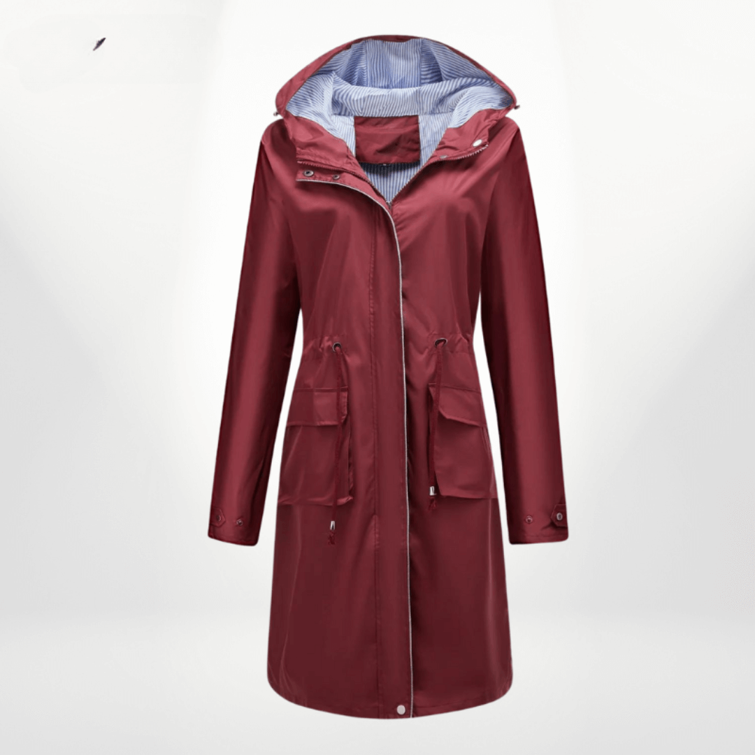 R&B | Trenchcoat wasserdicht über das Knie mit Kapuze verstellbare Taille Klappentaschen