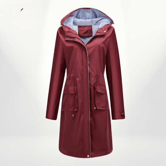 R&B | Trenchcoat wasserdicht über das Knie mit Kapuze verstellbare Taille Klappentaschen