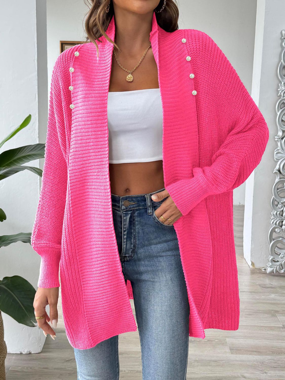 R&B | Elegante, lockere Strickjacke mit langen Ärmeln und offener Vorderseite