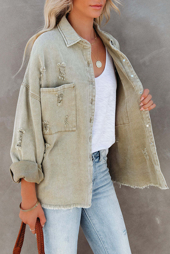 R&B | Revers Langarm Ripped Denim Jacke