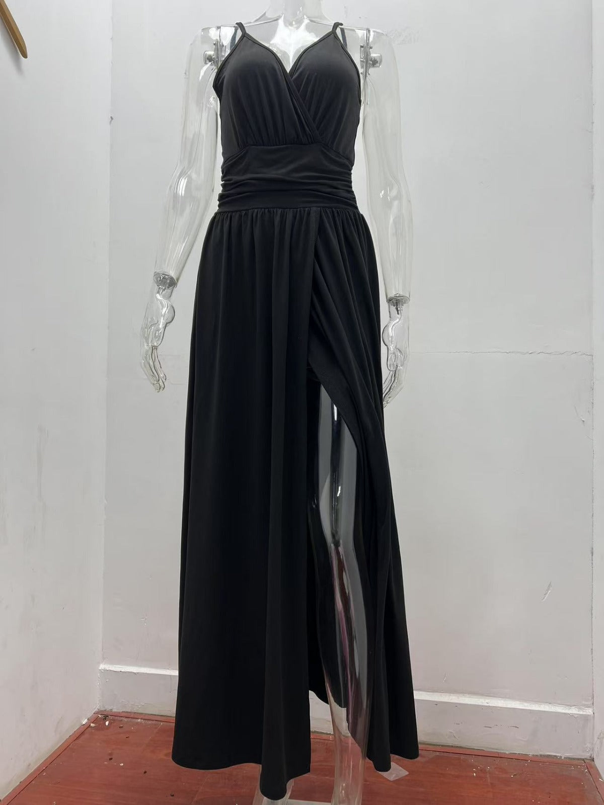 R&B | V-Ausschnitt Hosenträger ärmellos sexy rückenfreies farblich passendes Kleid