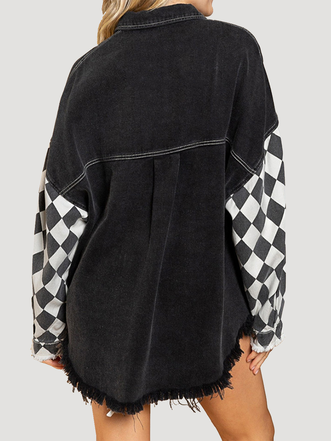 R&B | Geometrische Rohsaum Denimjacke
