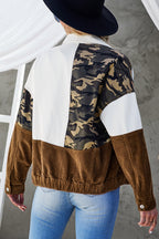 R&B | Leopard Farbblock Knopfleiste Cord Baumwolljacke