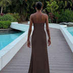 R&B | Einfarbiges ärmelloses Kleid mit hoher Taille und Ein-Wort-Ausschnitt