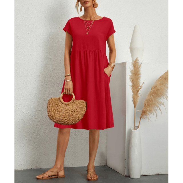 R&B | Damen Baumwoll Leinen Midi Kleid