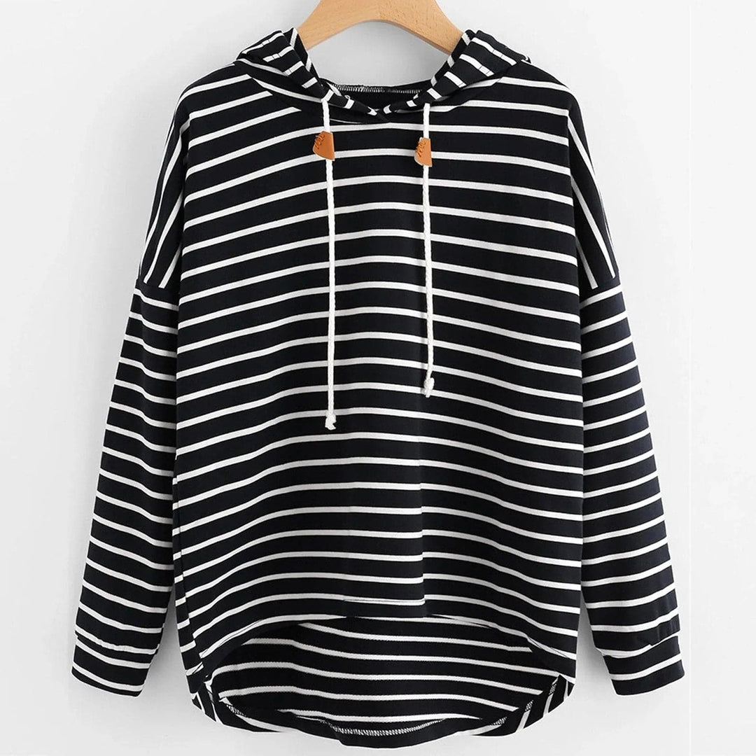 R&B | Hoodie Streifenmuster Lockere Passform Weiches Strickmaterial mit Kordelzugkapuze